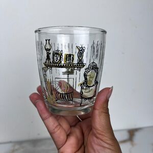 Vintage Glass Cup 6 oz Cozy Parlor Scene Victorian Style Kitsch Retro Barware